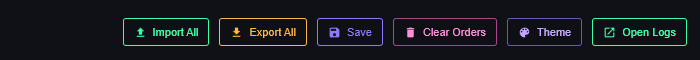 The row of buttons at the top of Settings, ending in Open Logs