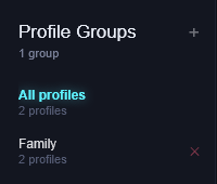 The Profile Groups panel with All profiles and a group named Family
